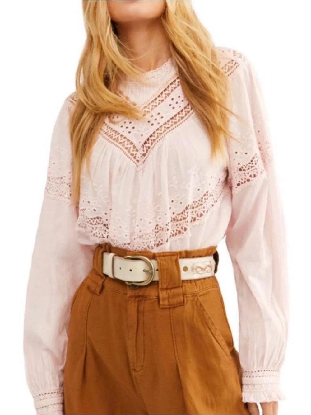 Free People Abigail Victorian Top in "Moon Cake" blush pink - Picture 1 of 8